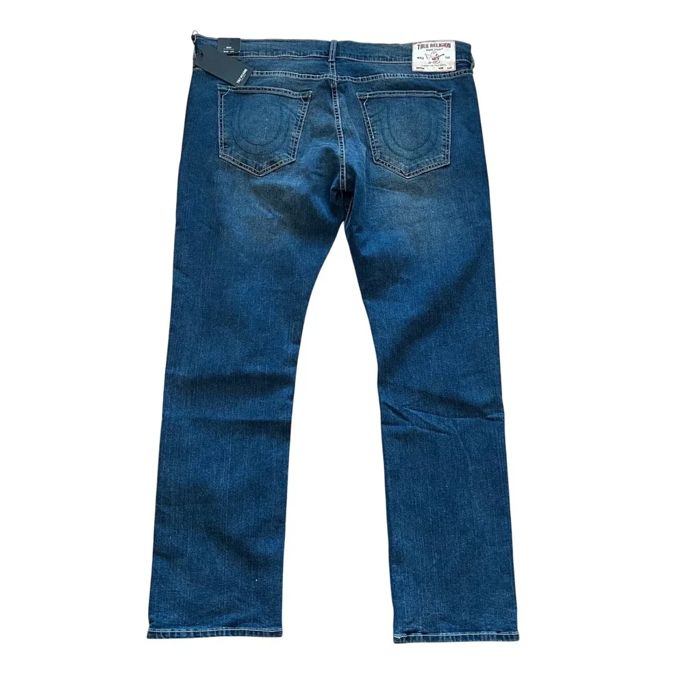 True Religion Ricky Relaxed Straight Jeans Medium Harvest Wash Teal Stitch 42x34